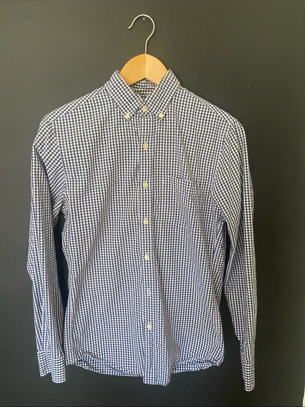 J. Crew Navy and White Gingham Button-Down Shirt